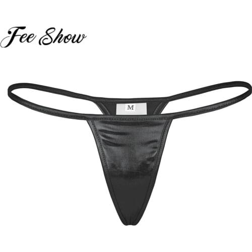 Womens Sexy Lingerie Sissy Panties Shiny Metallic PVC Faux Leather Briefs Low Rise Bikini T-back G-string Thongs Sex Underwear