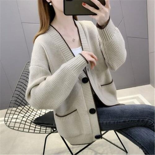 Full sleeve V-neck thicken Knitted cardigan Korean style plus size 4XL Loose Knitting top Spring Soft Single Breasted knitwear