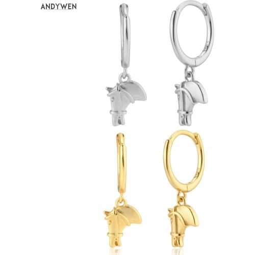 ANDYWEN 200 New 925 Sterling Silver Gold Crab Horse Head Drop Earring Piercing Clips Pendiente Fashion Wedding Jewels For Women