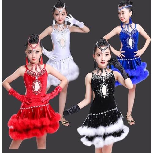 4Color Modern Girl Latin Dance Dress For Girls salsa Dress Ballroom Dancing Dress Girl Competition Dancewear Kids Dance Costumes