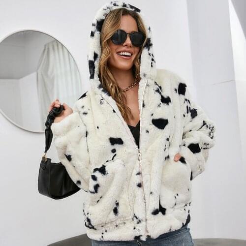 Women Winter Faux Fur Coat Slim Warm Leopard Print Hood Fur Coat Women Jackets Soft Thick Casual Overcoat Womens Outerwear