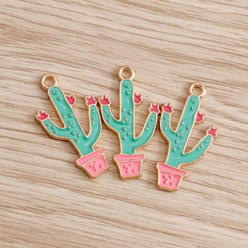 10pcs 15*27mm Enamel Cactus Charms for Jewelry Making DIY Desert Plant Charms Necklaces Pendants Bracelets Handmade Accessorie