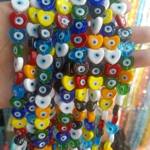10pcs Mix Color 12mm Heart Shape Lampwork Beads Round Loose Evil Eye Handmade Lampwork Bead For Jewelry Making DIY Bracelet