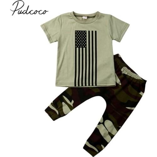 2019 Baby Summer Clothing 4th of July Toddler Infant Baby Boys Clothes Sets Tops T-Shirt Camo Long Pants Outfits Sunsuit 0-3Y