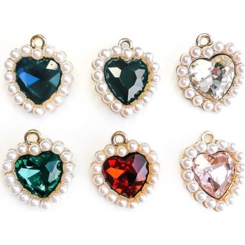 6 Colors Pearl Rhinestone Clear Red Black Rhinestone Crystal Eardrop Pendant Necklace Accessories Jewelry Making Component 4pcs