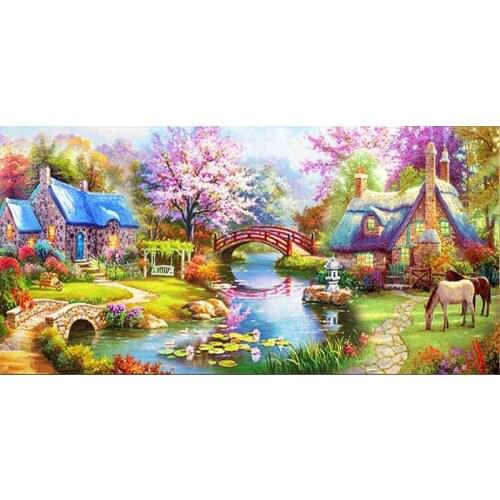 Diy Diamond Painting Cross Stitch Kits Full square 5d Diamond Embroidery Hut horse river Mosaic Home Decor Y2389