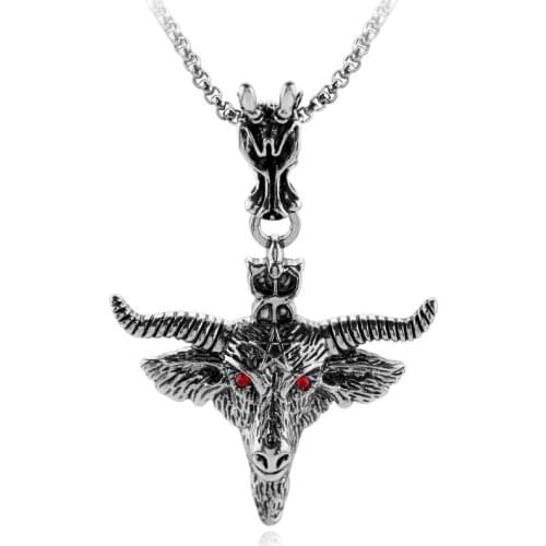 Baphomet Pentagram Goat Head Pendant Amulet Sabbatic Occult Red Eye Goat Necklace Retro Pagan Magical Ritual Jewelry