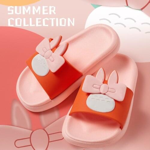 Children slippers for girls Korean cartoon cute bow home indoor non-slip shoe parent-child home soft bow lovely princess sandals