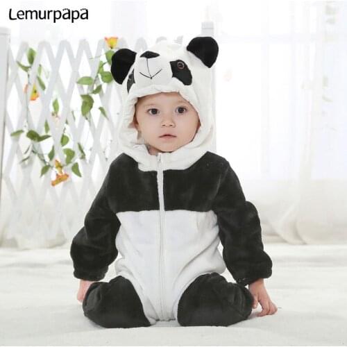Panda Onesie Baby Suit Flannel Warm Animal Kigurumis New Born Romper Toddler Pajama Boy Girl Winter Clothes Funny Cute Costume