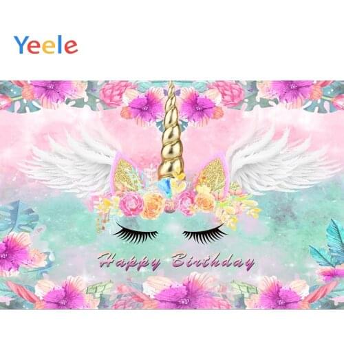 Yeele Unicorn Party Photocall Birthday Flowers Wing Baby Photophy Backdrops Custome Photographic Backgrounds For Photo Studio