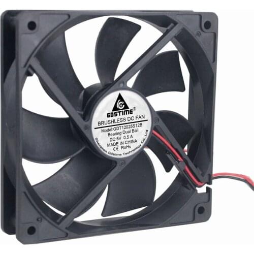 Gdstime 10 Pcs Two Balls DC 5V 120mm x 25mm Motor Cooling Fan 120*120*25mm 12cm 0.5A High Speed PC Cooler 12025 Two-Wire 2Pin