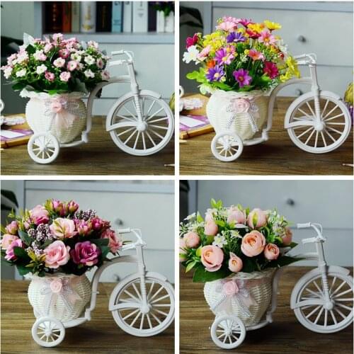 Artificial flowers silk Rose flower and Bike basket Simulation flowers suit for DIY home wedding flowers for decoration 115