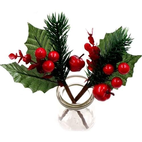 DIY Simulation Red Pearl Stamen Berries Bouquet Branch Christmas Artificial Flower for Christmas Wedding Party Decoration Props