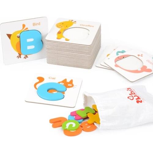 Kidus 26 PCS Capital Lowercase Number Jigsaw Board Puzzle Cartoon Card Educational Toys