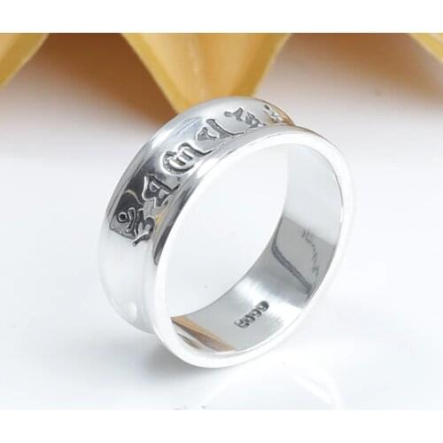Handmade Vintage 999 Silver Tibetan OM Mantra Ring Real Pure Silver OM Mani Padme Hum Ring