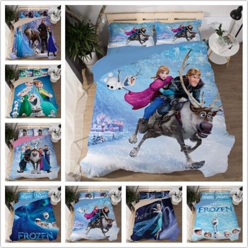 Disney Home Textile Frozen Princess Elsa Patterns Bedding Set Blue Soft Duvet Quilt Cover Pillowcase Girl Bedroom Decoration