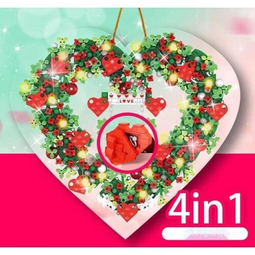 Building Blocks Diy Hanging Flower Wreath Christmas Home Artificial Decoration Gift For Mom Mothers Day Valentines Day Kids Toy