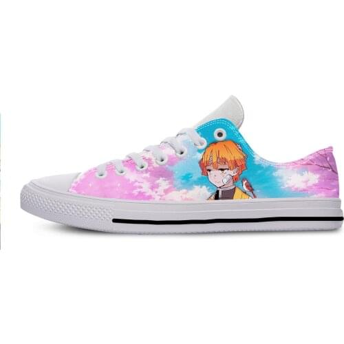 Demon Slayer Kimetsu No Yaiba Agatsuma Zenitsu Casual Cloth Shoes Low Top Lightweight Breathable 3D Print Men Women Sneakers