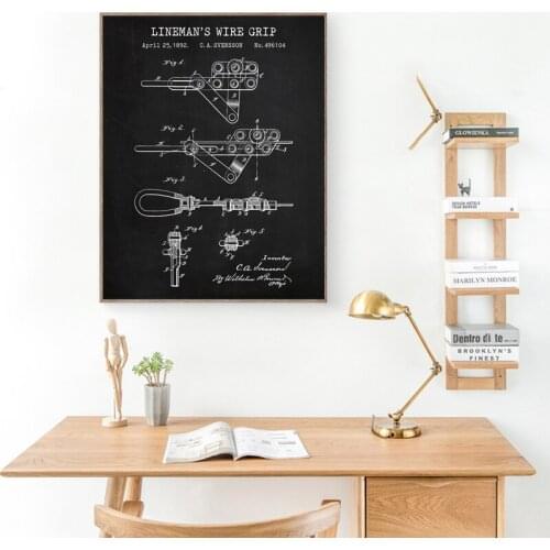 Linemans Wire Grip Patent Vintage Canvas Poster Prints Electrical Lineworker Gift Rigging Equipment Blueprint Wall Art Painting