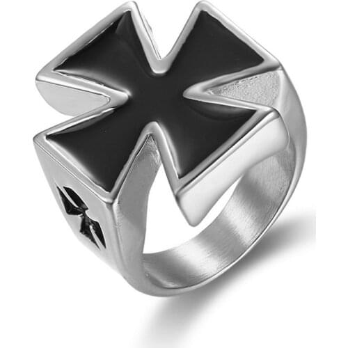 New Vintage silver color Male stainless steel Rings Armor Shield Knight Templar Crusader Cross Medieval Signet Retro For Men