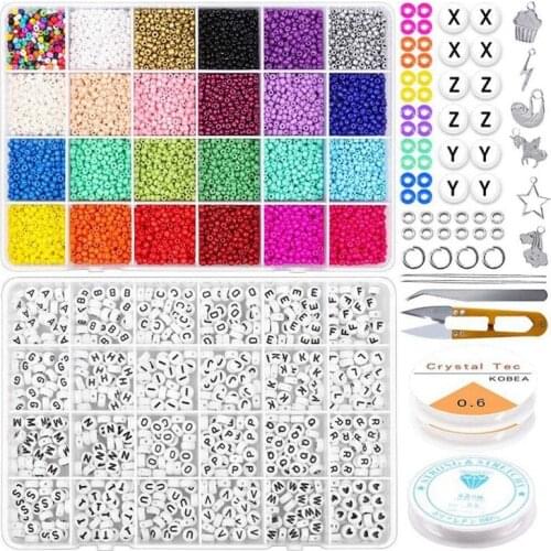Jewelry Making Kit Beads for Bracelets,Small Glass Seed Beads and Alphabet Letter Beads for Friendship Bracelet