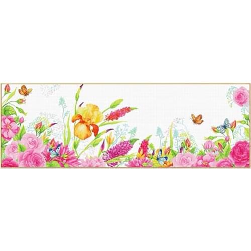Blooming Flower Bouquet Flying Butteries Stamped Cross Stitch Kit, 59.1" x 22.5"