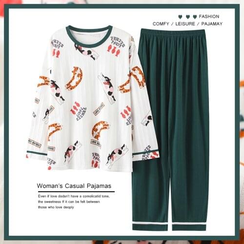 Autumn Plus Size M-5XL Women Home wear Lounge clothes Long Sleeve Pajamas Sets Cotton Sleepwear girls homewear housewear Pijamas