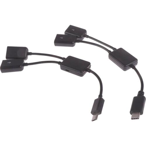 Micro USB / Type C to 2 OTG Dual Port HUB Cable Y Splitter for Tablet Android Mouse Keyboard Micro-USB Type-C Adapter Converter