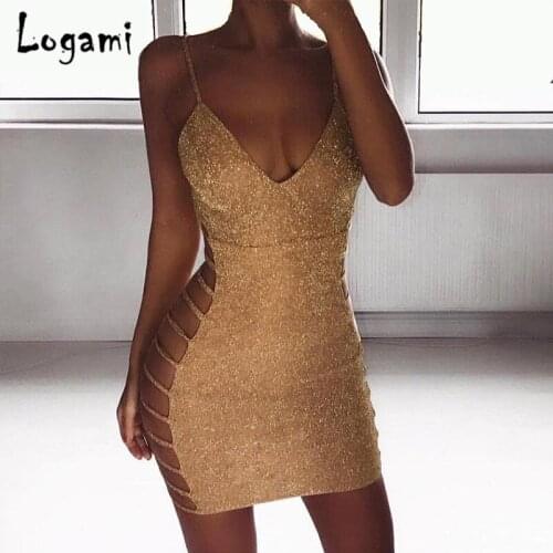 LOGAMI Hollow Spaghetti Strap Summer Sexy Mini Dress Elegant Women Party Dress Bodycon Dresses Black Wine Red Yellow Apricot
