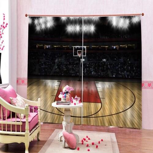 Custom Teen Sports Room Curtains Professional Basketball Arena Stadiu Sports Photo Print For Living Room Bedroom Drapes Sets