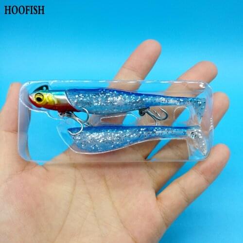 HOOFISH 5 Boxes/Lot Fishing Soft Lure 19g/23g/29g/36g Jig Lead Head Soft Bait with Fishing Hook 3D Eyes Fishing Tackle