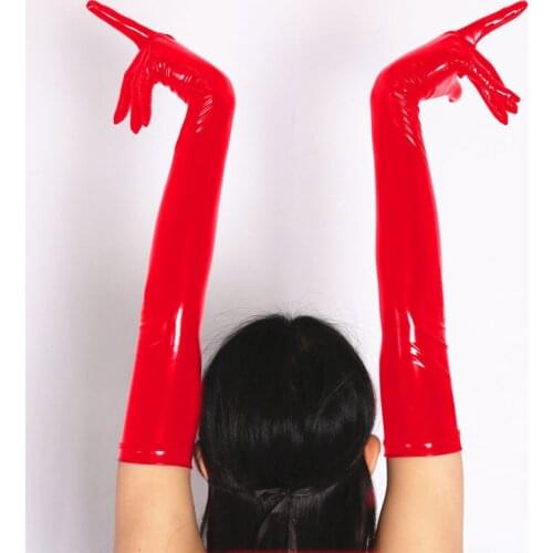 Sexy Women Faux Leather Shiny Long Latex Glove Punk Gloves Outfit Mittens Culb Wear Cosplay Costumes Accessory Plus Size F27