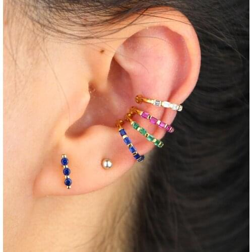 1 Pc gold filled 4 colors Colorful Birthstone red green blue white cz cute charm ear cuff clip on earrings women charm Jewelry