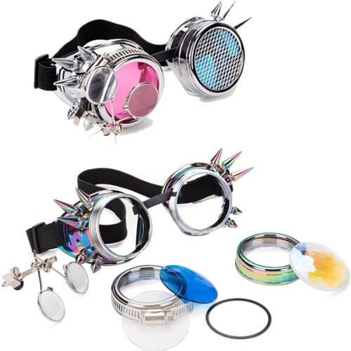 FLORATA Kaleidoscope Two Colors Lenses Glasses Rave Festival Party EDM Sunglasses Diffracted Lens Steampunk Goggles