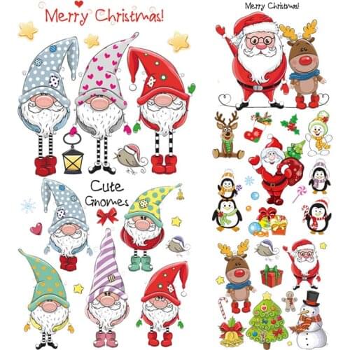 Christmas Set Patch Iron On Shirt Shoes Transfers DIY Accessory Fashion Clothes Heat Transfer Stickers Parches Winter Ghomes Set