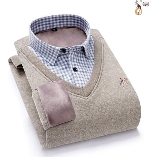 Aoliwen brand comfort Mens Slim Fit V-Neck Pullovers Lightweight Breathable Mens Sweater Men Shirt Collar Top Quality Sweater