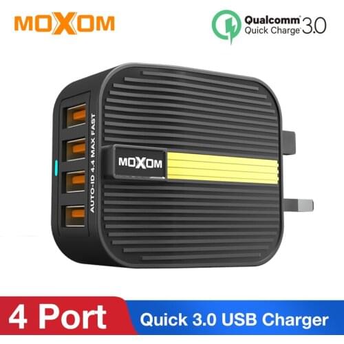 MOXOM Quick Charge 3.0 USB Charger 28W QC 3.0 QC Fast Charging EU UK Plug 4 Port Mobile Phone Charger for iPhone Samsung Xiaomi