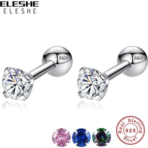 ELESHE Real 925 Sterling Silver Earrings Sparkling Crystal Zirconia Stud Earrings For Women Engagement Wedding Fashion Jewelry