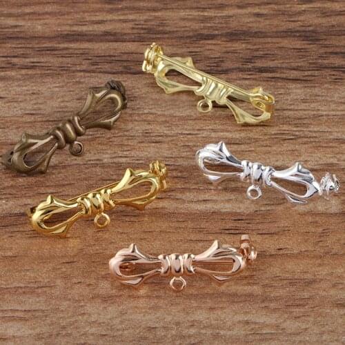 10x28mm Brass Metal Kilt Pins Blank Bowknot with Loop Brooches Bases Back Pin Clips Brooches Pins Settings Bases DIY Findings