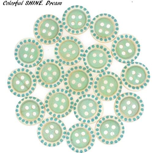 20PCs Wholesale Natural Wooden Buttons Round Light Blue Design Scrapbooking Sewing Accessories DIY Craft 4 Holes 15mm Dia