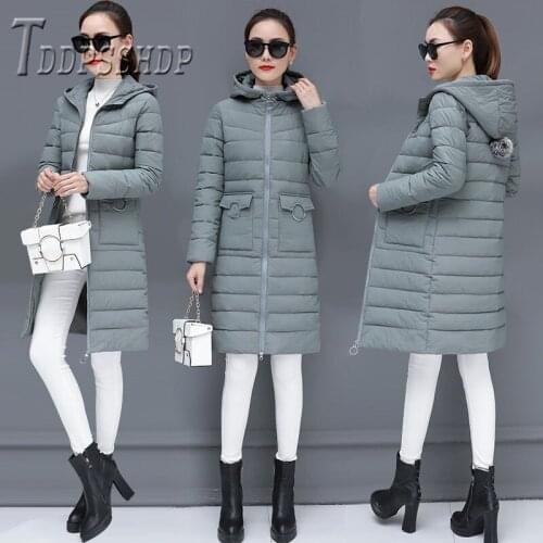 2019 Scrub Fabric Women Parkas Long Style Slim Hoodie Female Overcoat