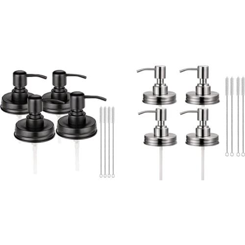4 Pack Mason Jar Soap Dispenser Lids with Pumps,Lotion Soap Dispenser Lids for 16 Oz 4 Cleaner Brushes Included