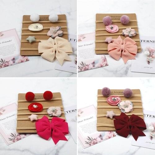 5 Pcs/set Baby Girls Headbands Cute Flower Bows Elastic Nylon Hair Band Hair Accessories Sweet Princess Baby Headband