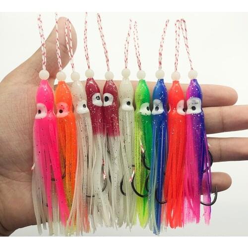 5pcs Jig Assist Hook 90mm Luminous Octopus Slow Soft Skirted Lure Saltwater Double Hook Inchiku Fish Hooks Tai Kabura Peche