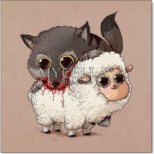 DIY Cartoon Diamond Embroidery Wolf Eating Sheep Diamond Painting Photo Home Decoration Diamond Mosaic Cross Stitch Handicraft