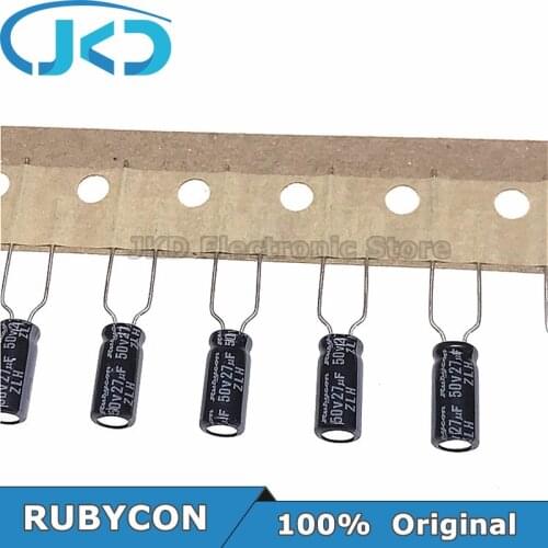 50pcs RUBYCON 27UF 50V 5*11mm 27UF50V 50V27UF 5x11mm Aluminum Electrolytic Capacitor 100% Original