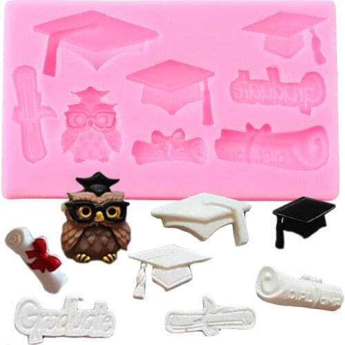 Bachelor Cap Silicone Mold DIY Graduation Cupcake Topper Fondant Cake Decorating Tools Chocolate Candy Polymer Clay Resin Moulds