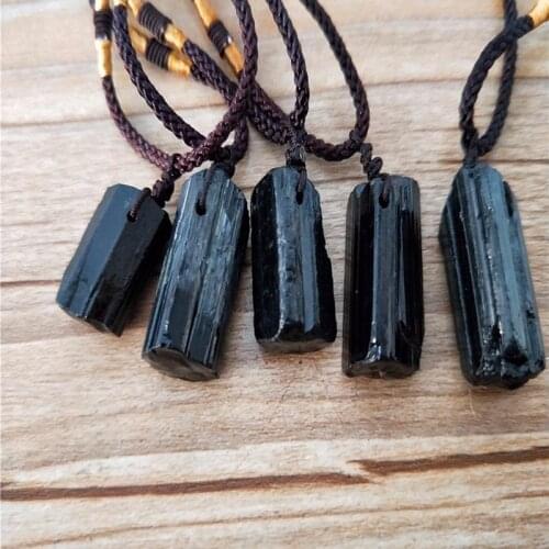 Natural Black Tourmaline Stone Pendant Necklace For Women Men Crystal Gem Specimen Pendant Necklaces Punk Necklace Gift