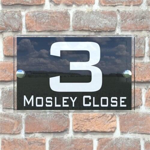 Black Modern House Signs Door Plaque Number Acrylic Pcs Steel Perspex
