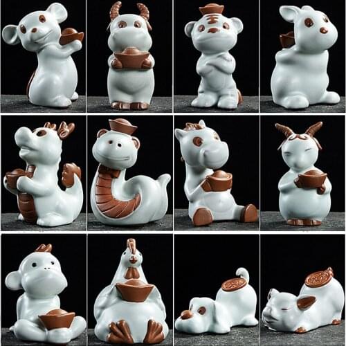 Cute zodiac decorative ceramic crafts rat ox tiger rabbit dragon snake horse sheep monkey rooster dog pig animal zodiac decor